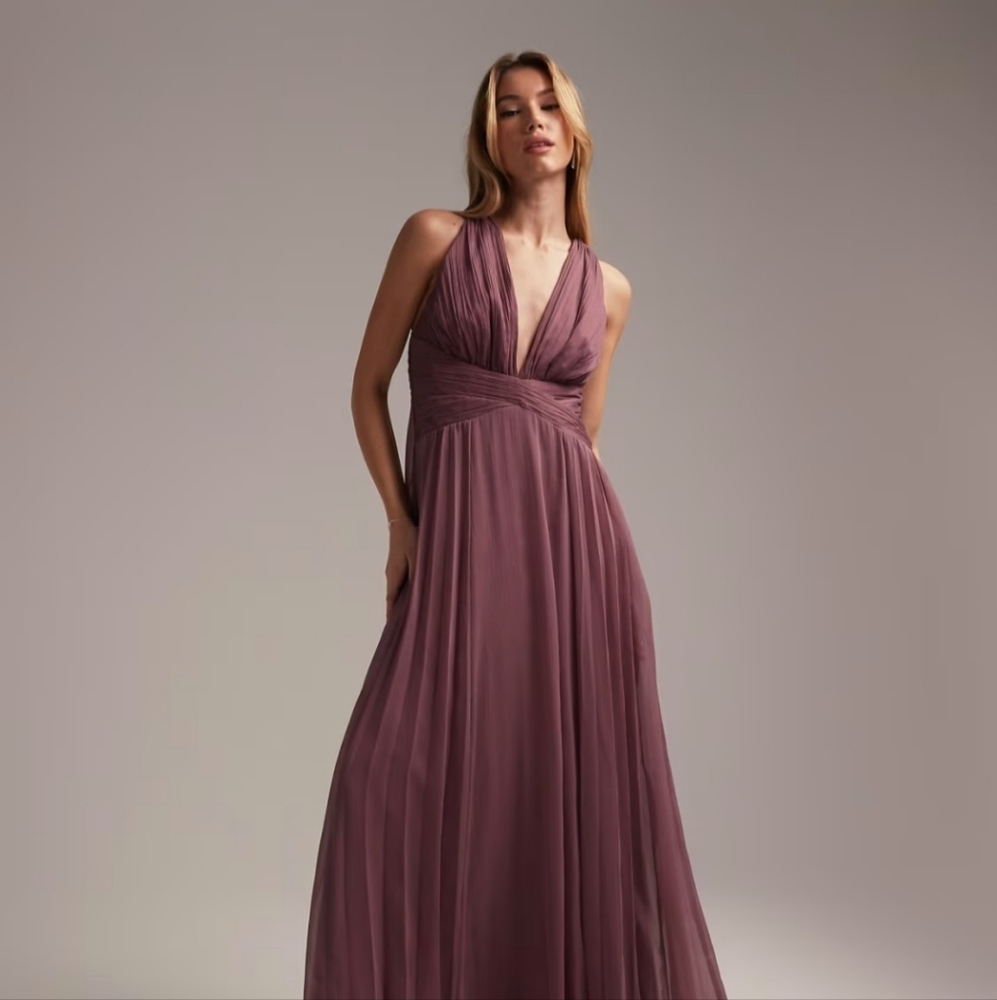 ASOS DESIGN Bridesmaid Ruched V-neck Bodice Maxi Dress, Size 8.